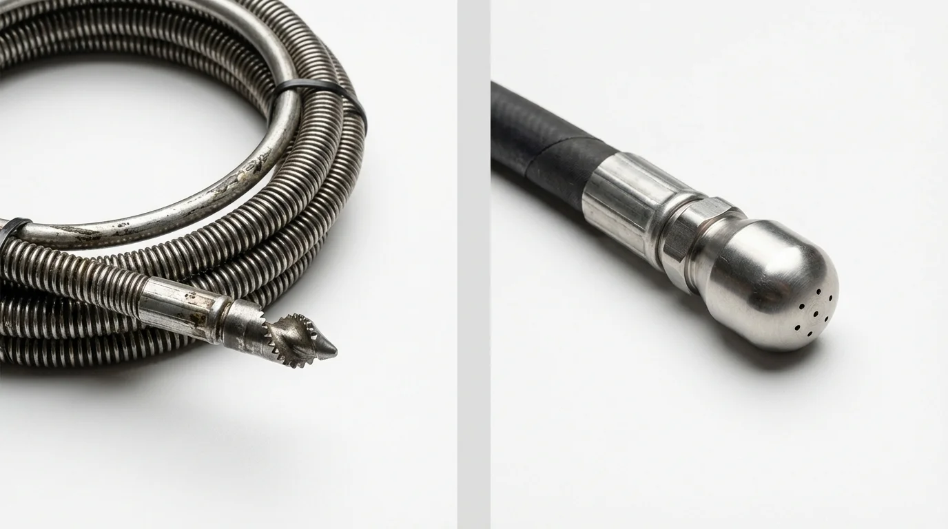 Drain snake cable and hydro jetting nozzle used for drain cleaning in Garfield, NJ