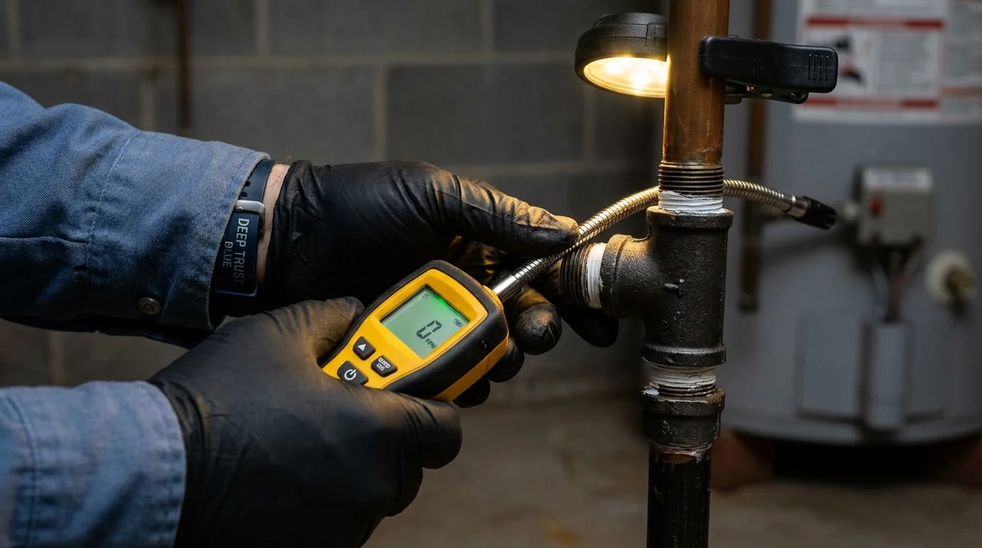 Gas leak detection with electronic sniffer by Johns Plumbing LLC in Garfield