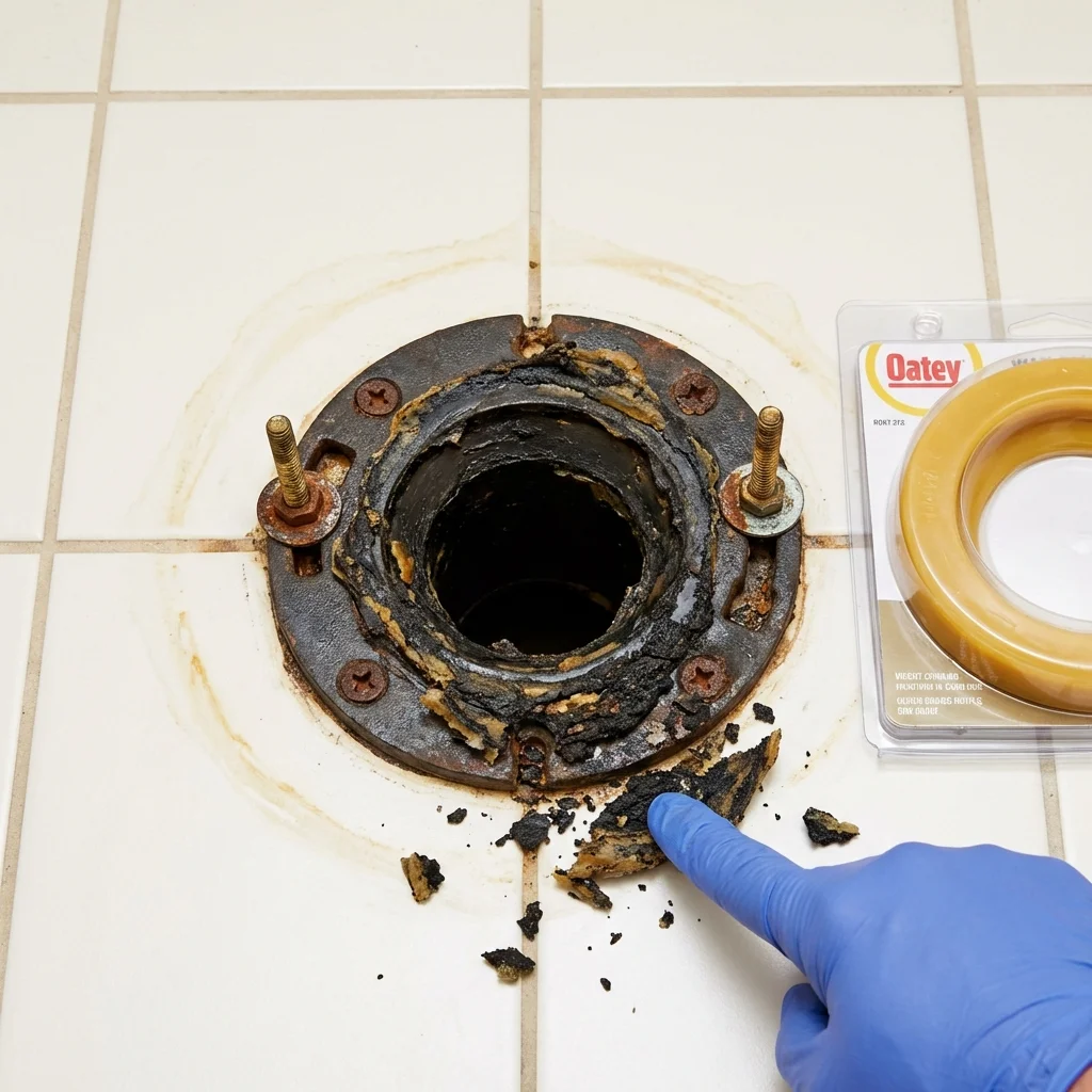 Failed wax ring showing water seepage at the base of a toilet in a Garfield, NJ home